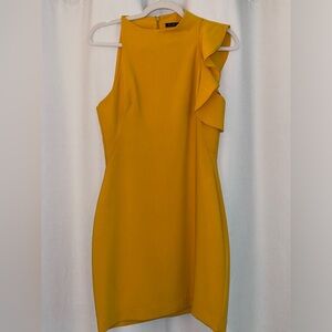 Black Halo Ruffle Shoulder Sheath Dress